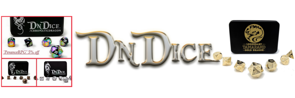 DnDice, dice, metal dice, UK metal dice, Penance RPG, discount code, deals, DnDice.co.uk, marketing