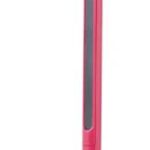 A bright pink otamatone - shaped like a musical note with a smiley face on the bottom